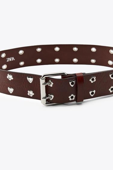 LEATHER HEARTS AND FLOWERS BELT - Brown by Zara - Image 2