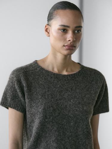Zara Short knit alpaca wool blend sweater - Mid-gray