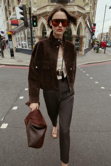 PANTALON TAILLE HAUTE - marron chiné de Zara