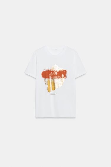 T-SHIRT MIT GLITZERPRINT - Goldfarben von Zara - Bild 0