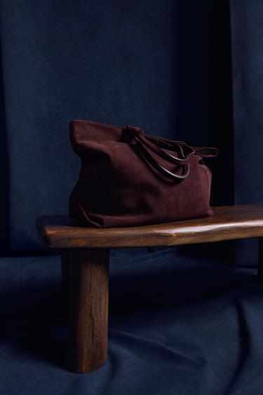 LEATHER SHOPPER BAG - LIMITED EDITION - Burgundy Red by Zara