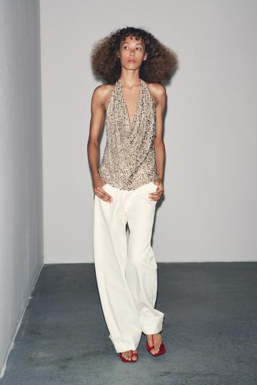 TOP HALTER LENTEJUELAS ZW COLLECTION - Plata de Zara