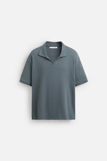 TEXTURED RIBBED POLO SHIRT - Mid-blue by Zara