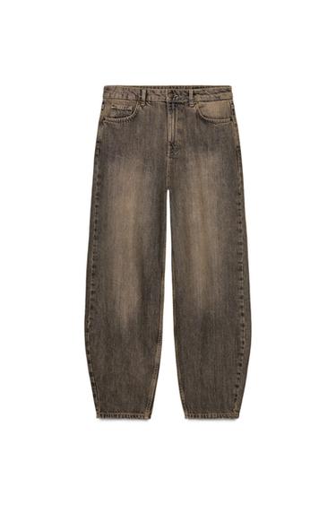 ZW COLLECTION BARREL MID-WAIST JEANS - Brown by Zara