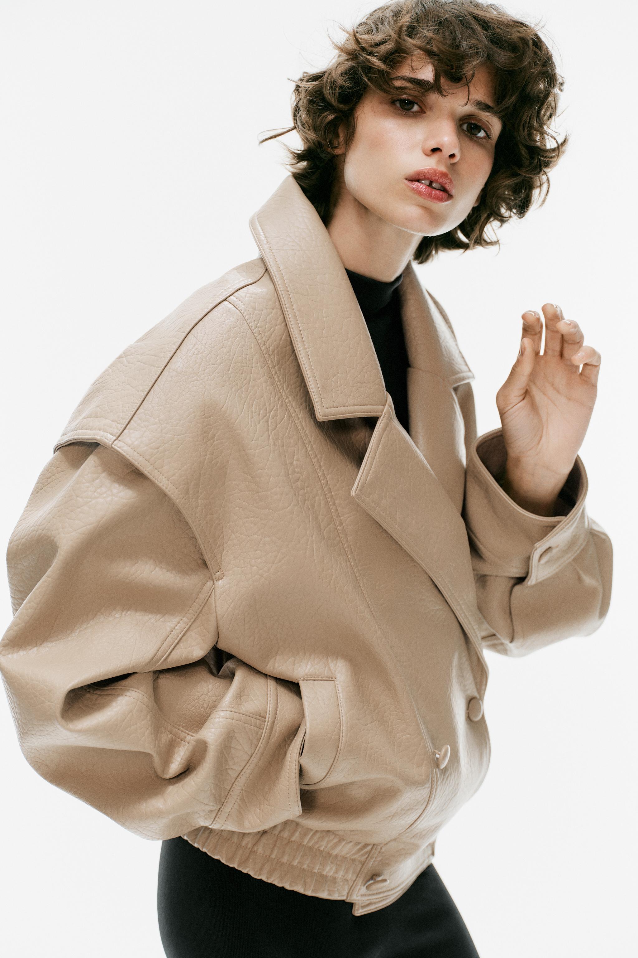 Zara Suni Deri Bomber Ceket görsel 3