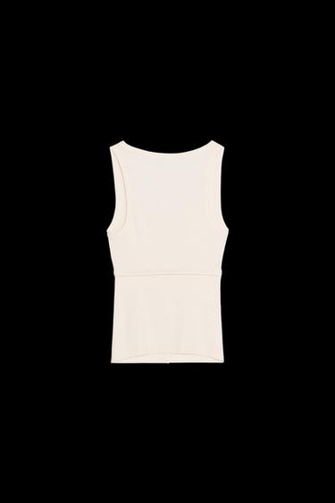 Zara RIBBED TOP WITH OPENING - Ecru