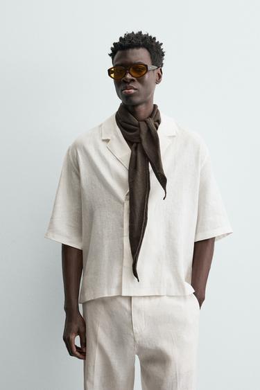 Zara 100% LINEN KIMONO SHIRT - White