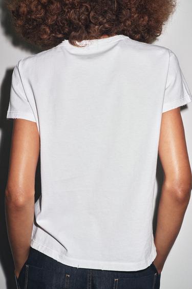 T-SHIRT REGULAR DÉCHIRURES - Blanc de Zara - Image 4