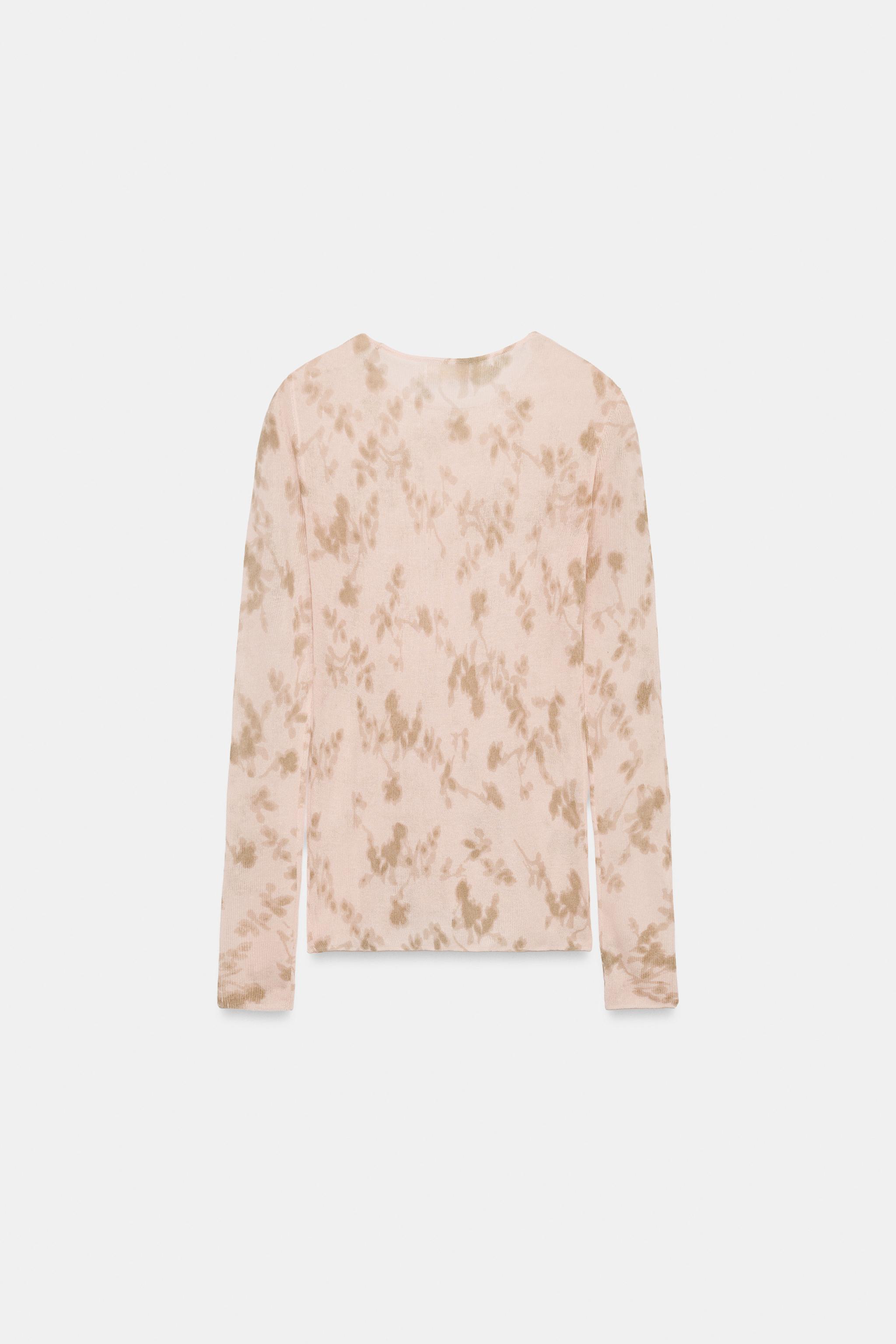 フラワー柄ファインニットトップス - パステルピンク | ZARA Japan / 日本
