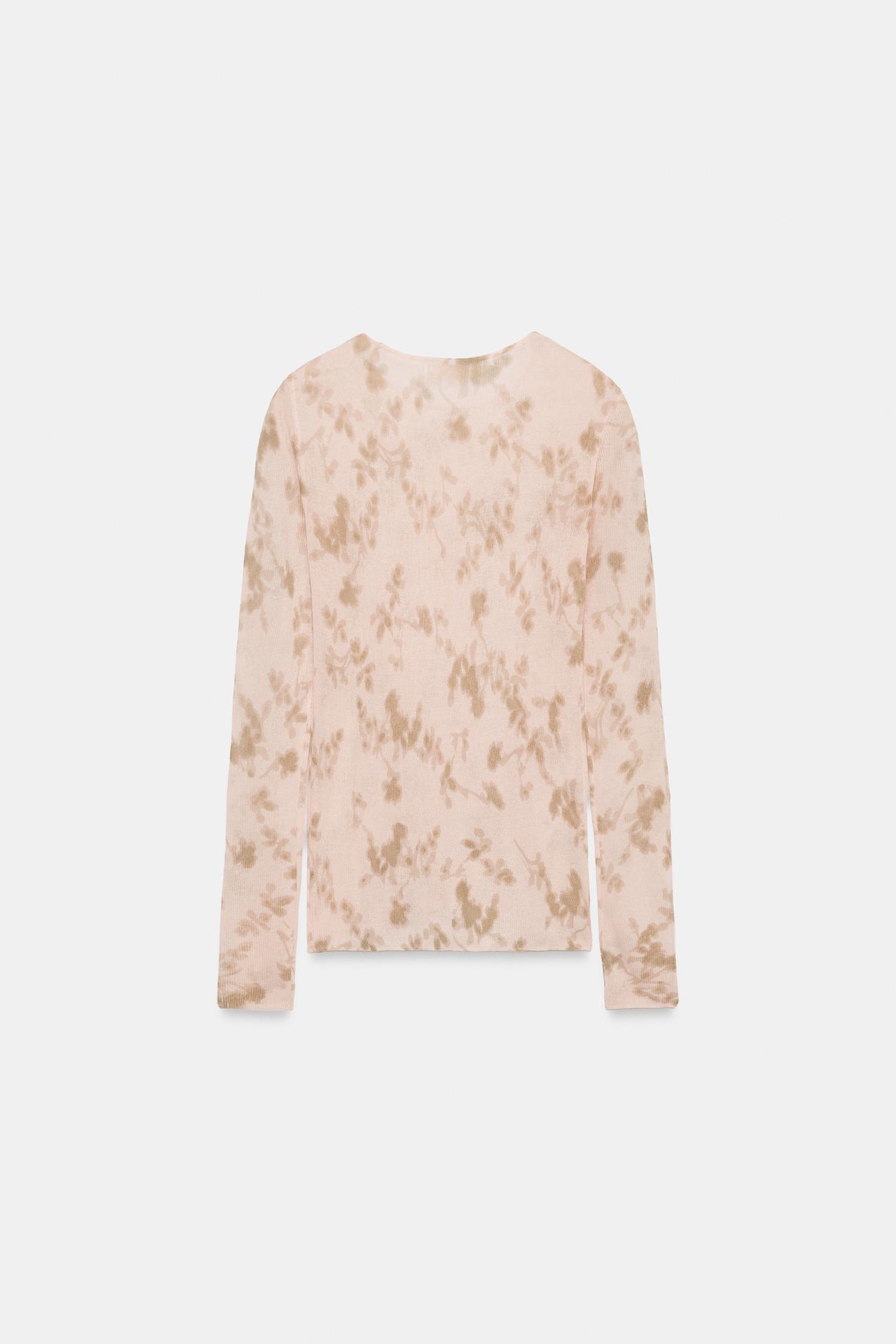Женский топ Zara Printed Fine Knit Top, цвет: Пастельный розовый — фото 6