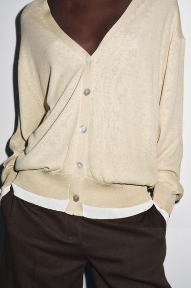 Zara DOUBLE LAYER KNIT CARDIGAN - Sand