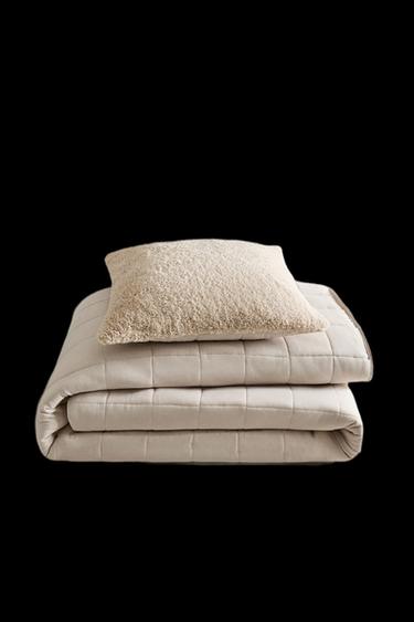 Zara REVERSIBLE FAUX SHEARLING QUILT - Light gray - Image 0