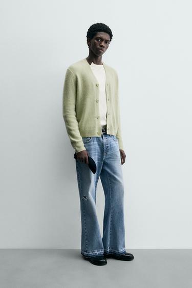 Zara 100% WOOL CARDIGAN - Light green