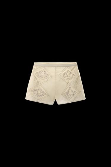 Zara PLEATED LACE LIMITED EDITION SHORTS - Ecru - Image 0