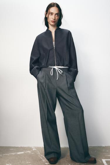 Zara DOUBLE WAIST WIDE LEG PANTS - Indigo