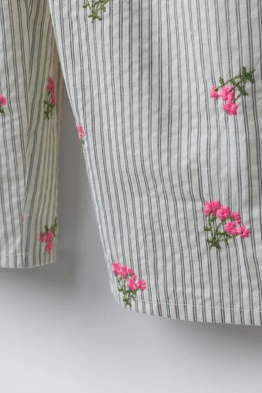 LONG STRIPED JUMPSUIT WITH EMBROIDERED FLOWERS - Grey by Zara - Image 3