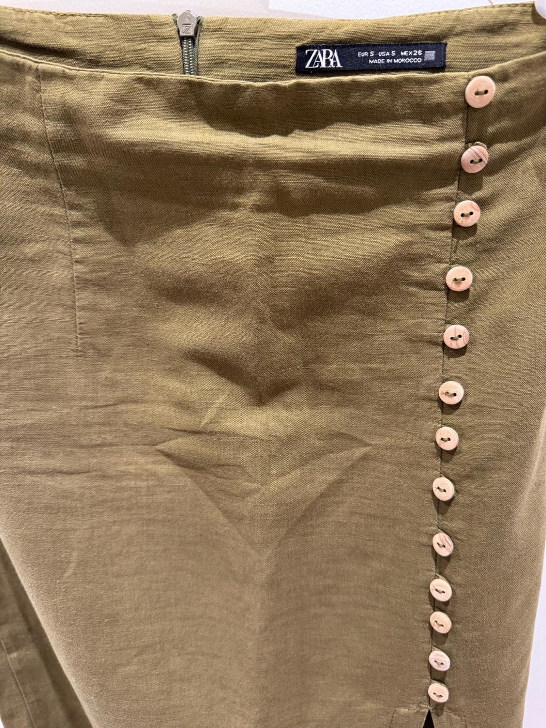 LINEN BLEND BUTTONED MIDI SKIRT - Image 3