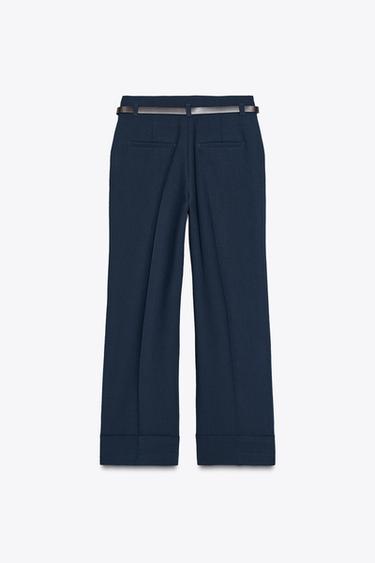 TURN-UP CUFF TROUSERS WITH BELT - Navy blue by Zara - Image 5