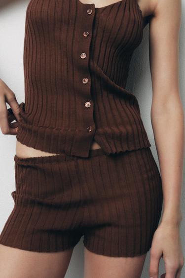 CULOTTE EN MAILLE FINE PLISSÉE - Marron de Zara - Image 4