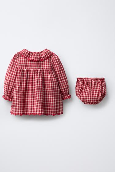 ROBE ET CULOTTE À CARREAUX AVEC DÉTAIL BRODÉ - Rouge de Zara - Image 1