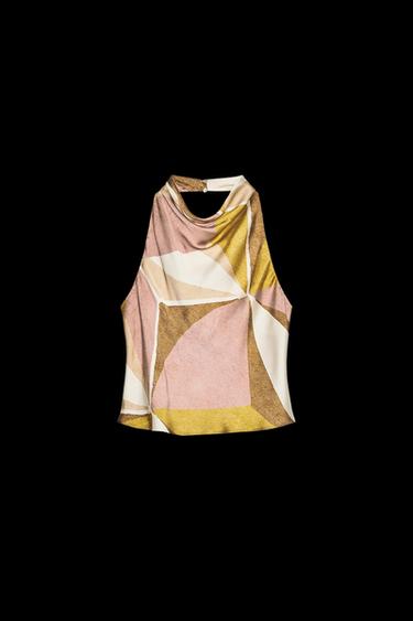 Zara GEOMETRIC PRINT HALTER TOP - Multicolored - Image 0