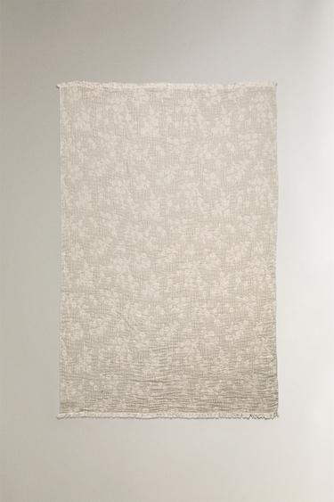 DECKE MIT BLUMENJACQUARD - Beige / Grün von Zara