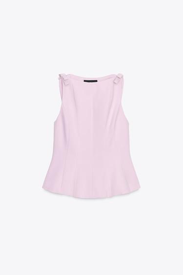 Zara PEPLUM BOWS TOP - Pastel pink