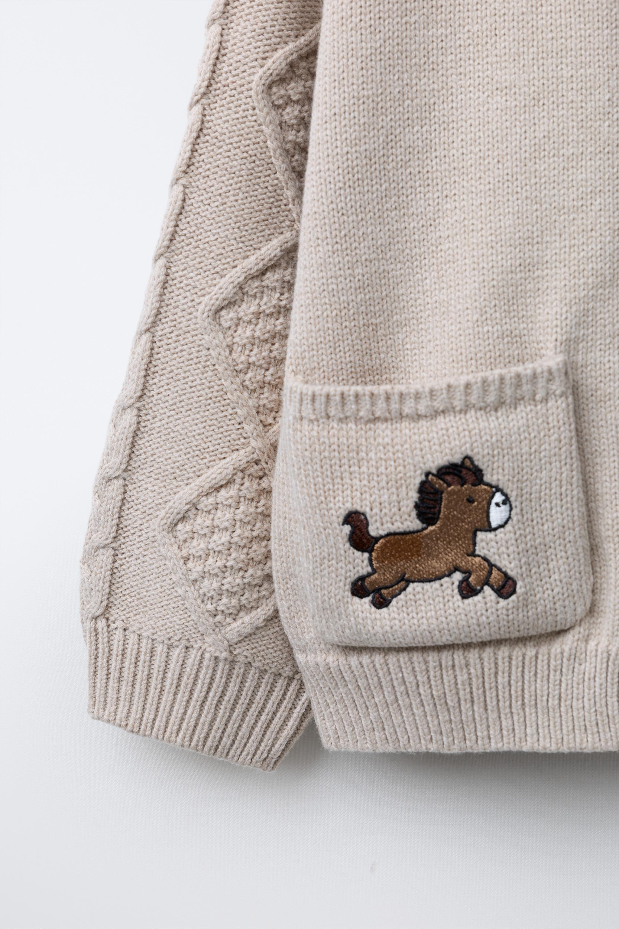 ニットカーディガン 馬の刺繍入り - エクリュ | ZARA Japan / 日本