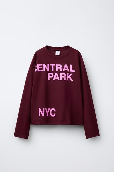 Zara TEXT PRINT T-SHIRT - Burgundy