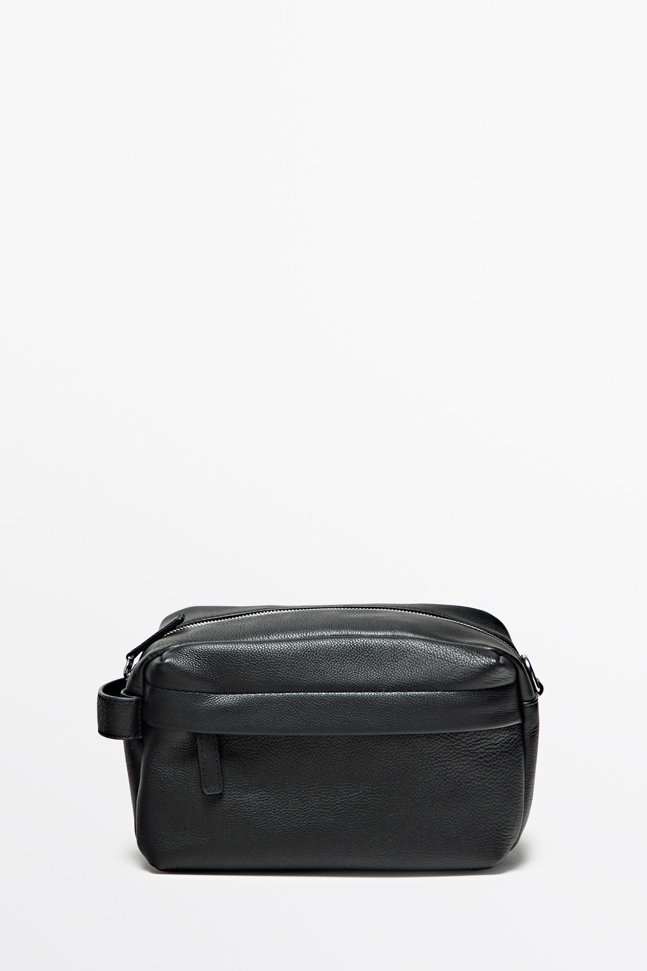 Large nappa leather toiletry bag — Black
