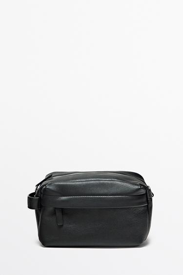 Large nappa leather toiletry bag — Black 1
