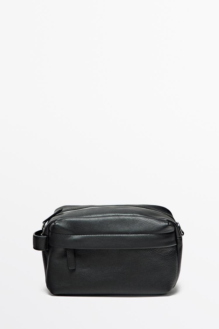 Large nappa leather toiletry bag — Black