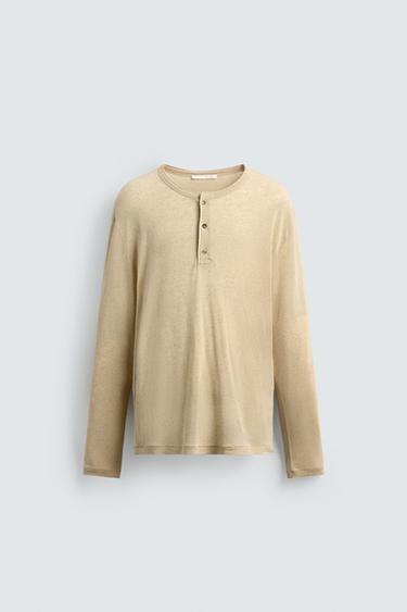 CAMISETA CUELLO PANADERO VISCOSA - LINO - Beige de Zara