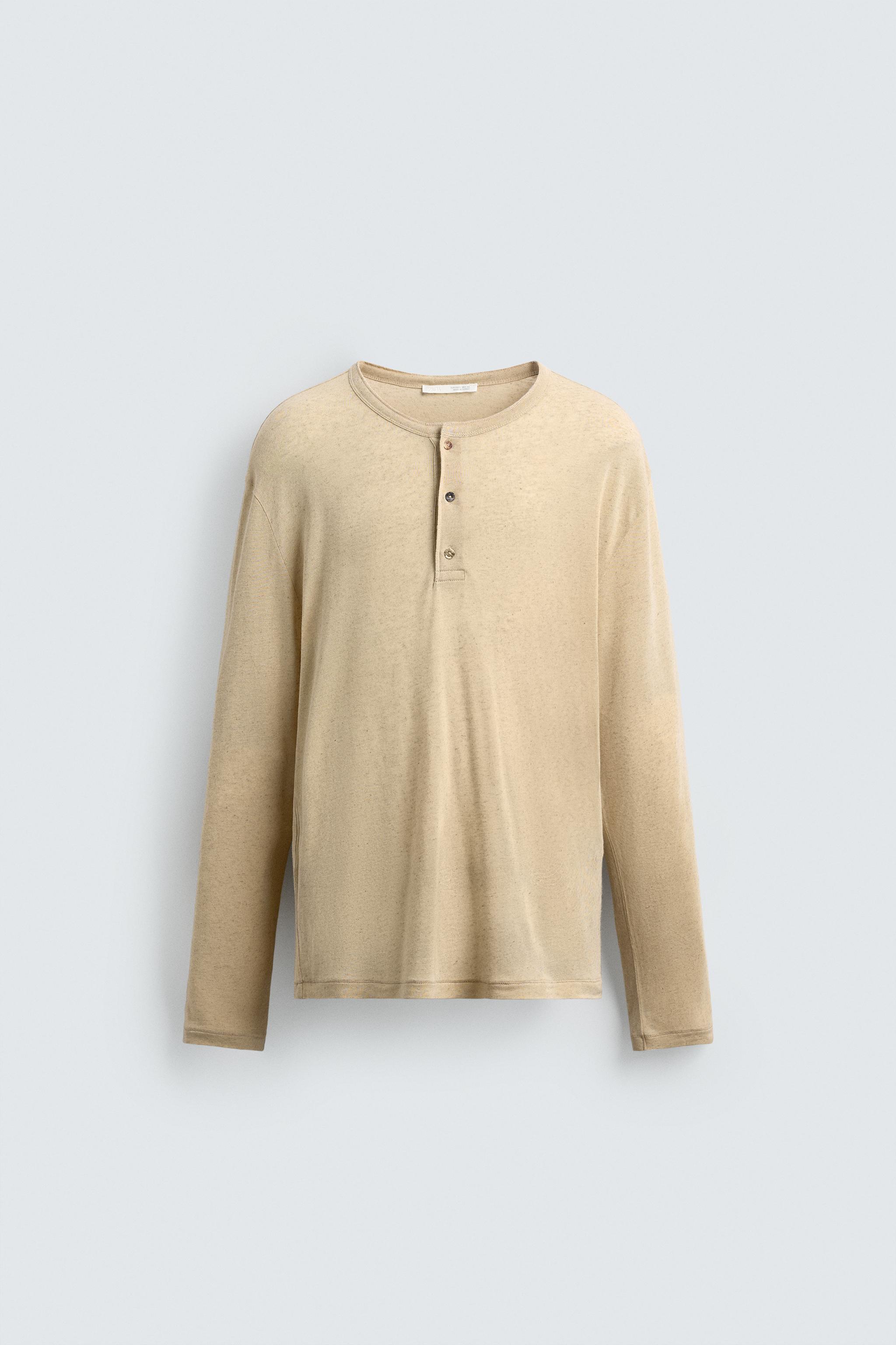 VISCOSE LINEN BLEND HENLEY T-SHIRT