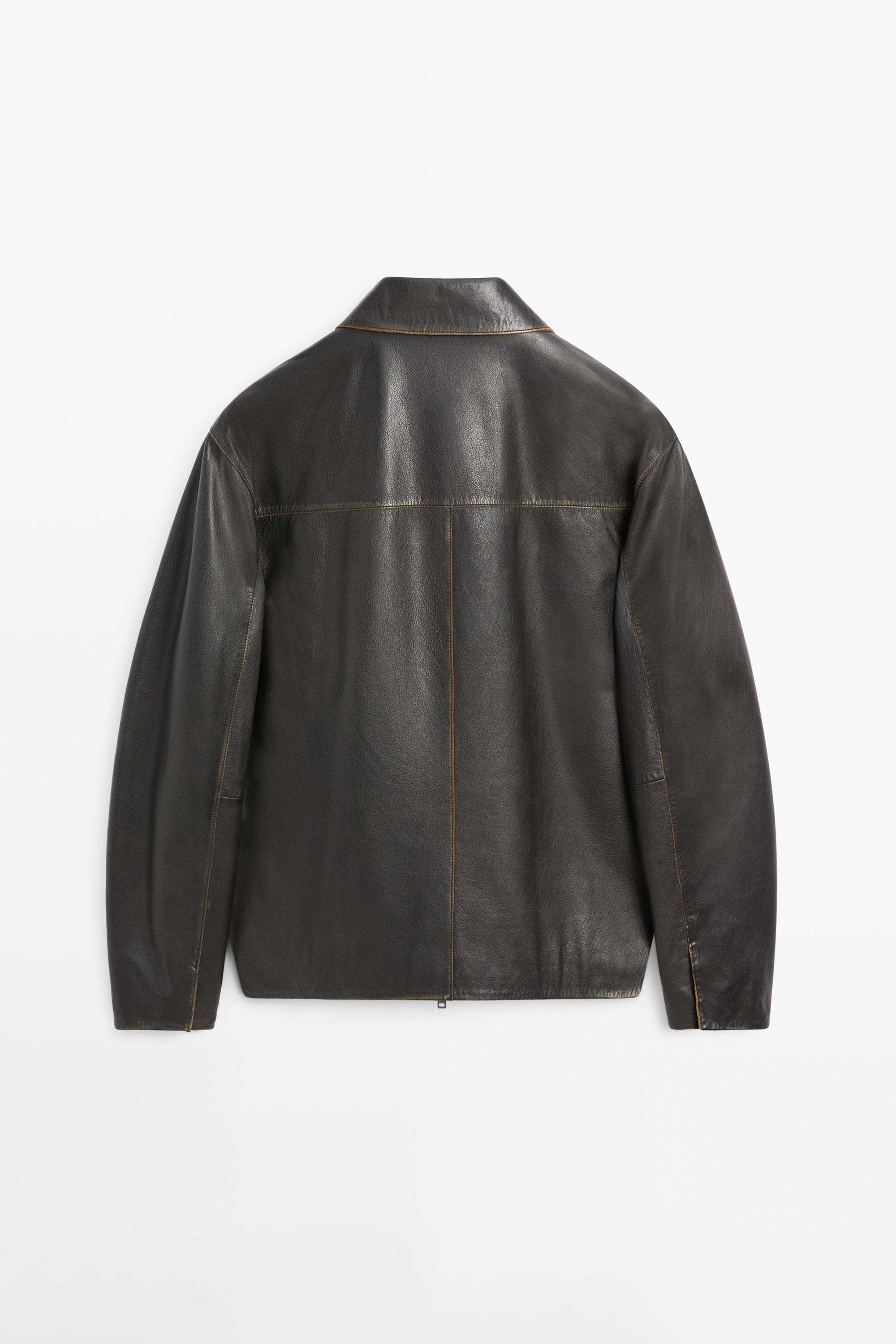 Distressed effect leather jacket