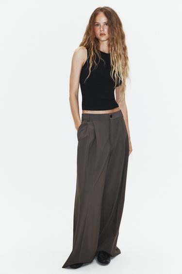 Zara PLEATED PANTS WITH BACK BELT LOOP - Maroon Grey