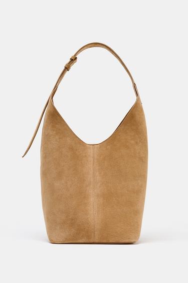 BOLSA PIEL GAMUZA MAXI SACO DETALLE ASA - ARENA/MARRÓN de Zara