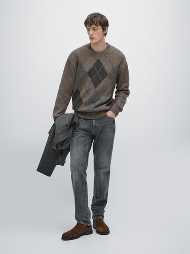 Zara 100% wool Argyle knit sweater - Mink - Image 0