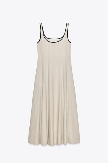 ROBE MIDI LISERÉS CONTRASTE - Beige clair de Zara - Image 5