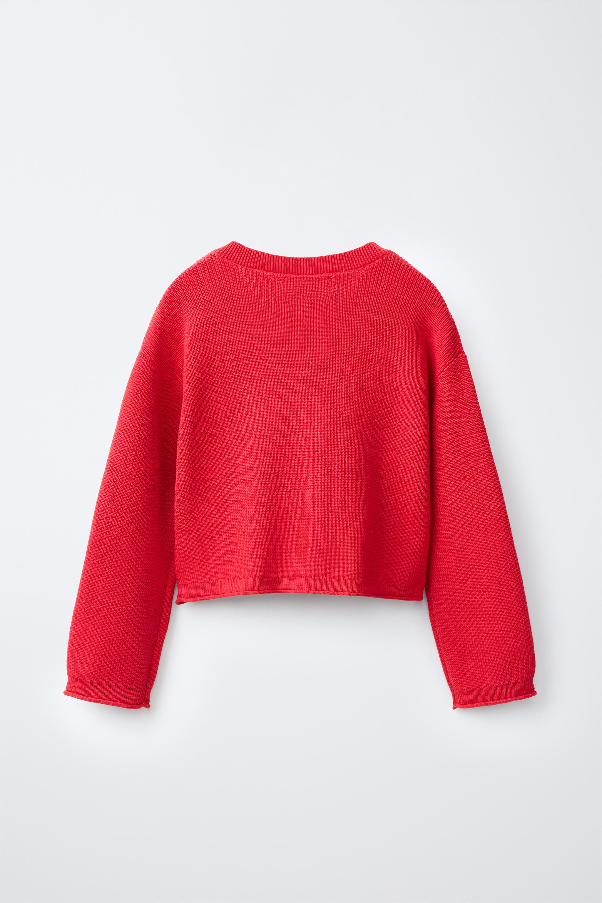 V-NECK KNIT JUMPER — Red