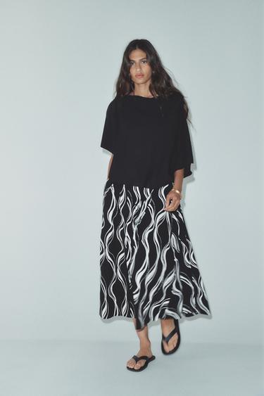 FALDA MIDI ESTAMPADA ZW COLLECTION - Blanco / Negro de Zara