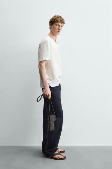 SHORT SLEEVE HEMP HENLEY SHIRT - White by Zara - Image 3