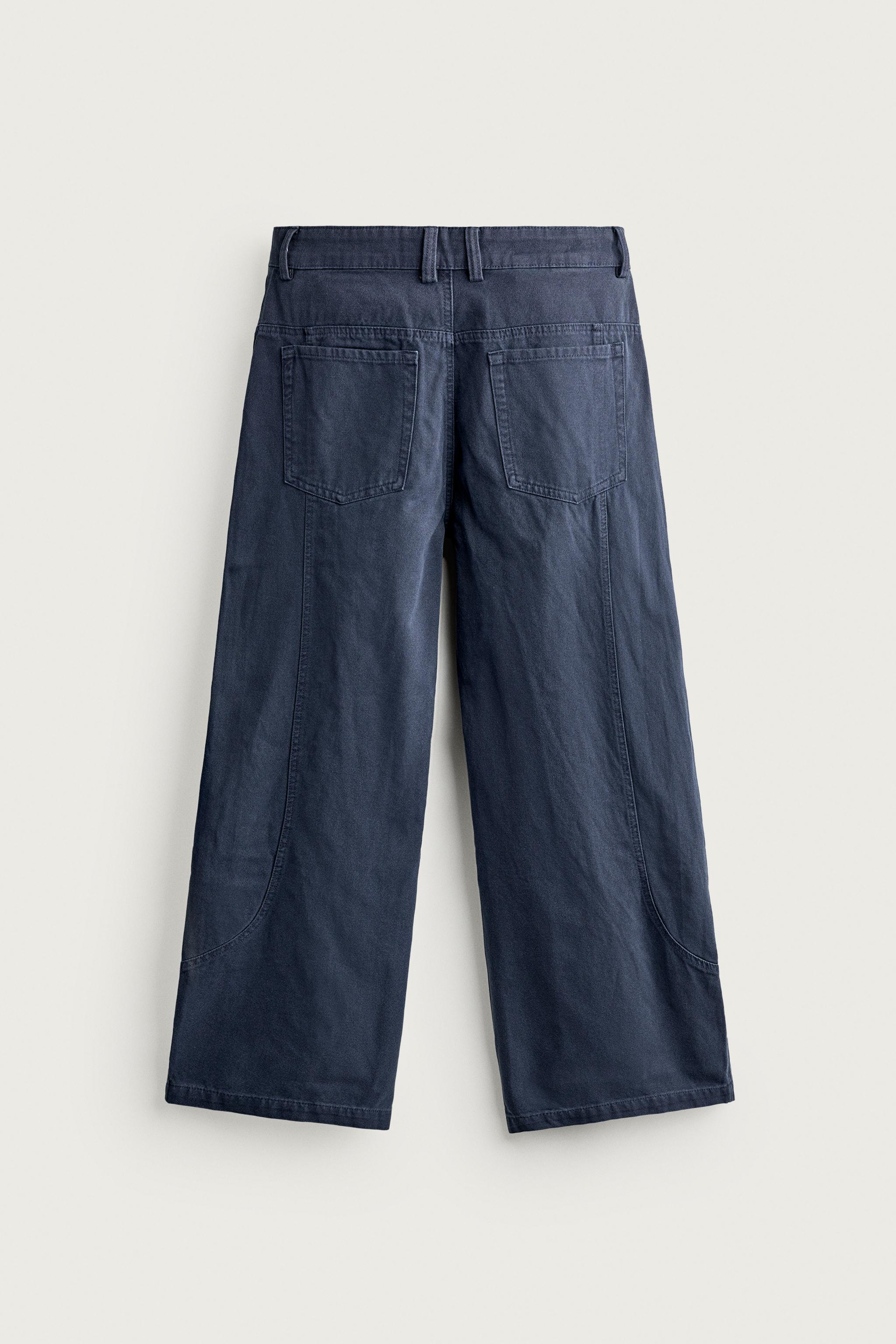 SEAMED RELAXED FIT PANTS — Navy blue