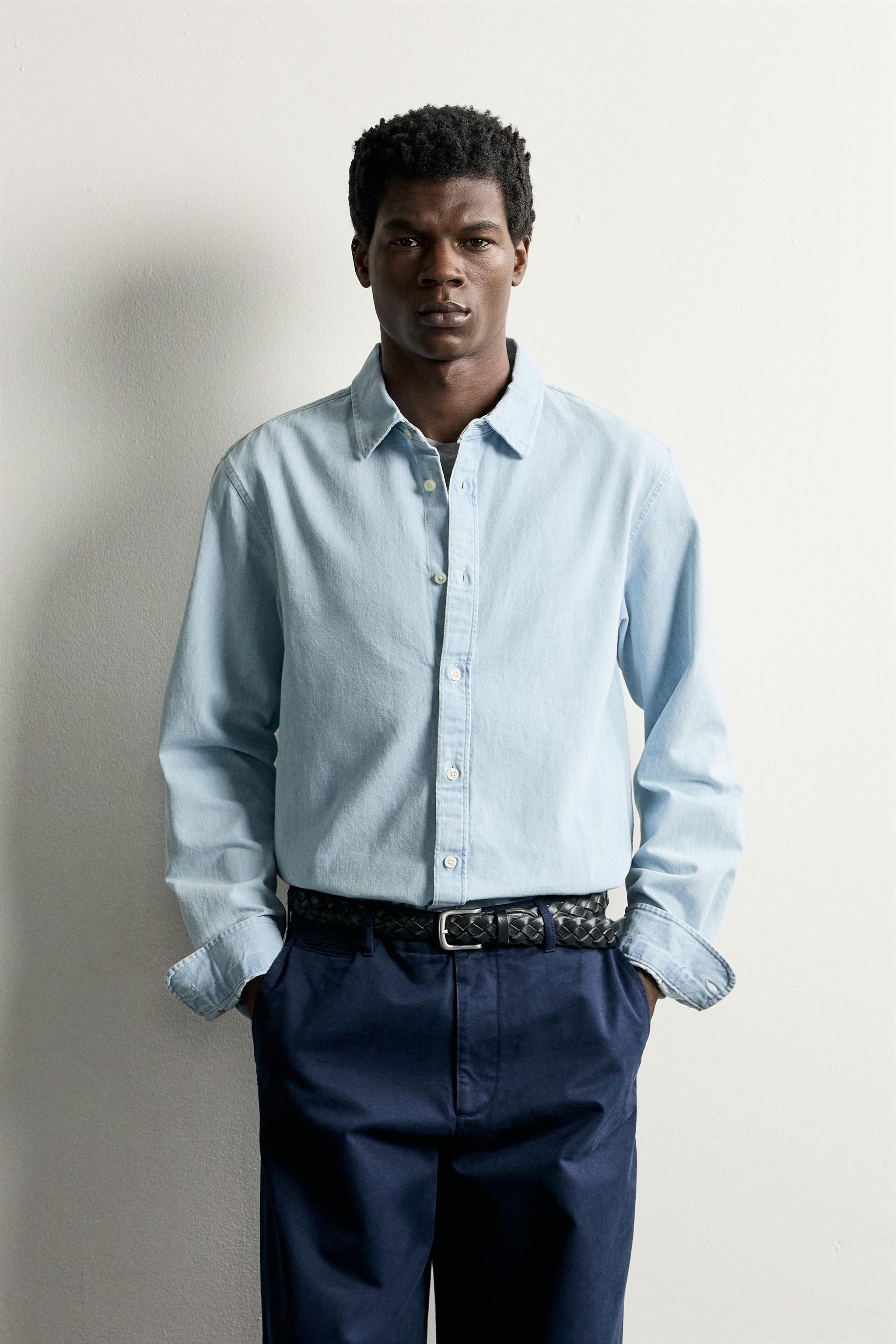 REGULAR FIT DENIM SHIRT — Sky blue