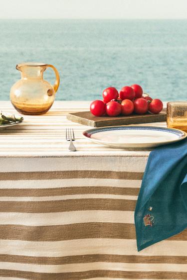 LINEN TABLECLOTH WITH STRIPES - Light beige by Zara