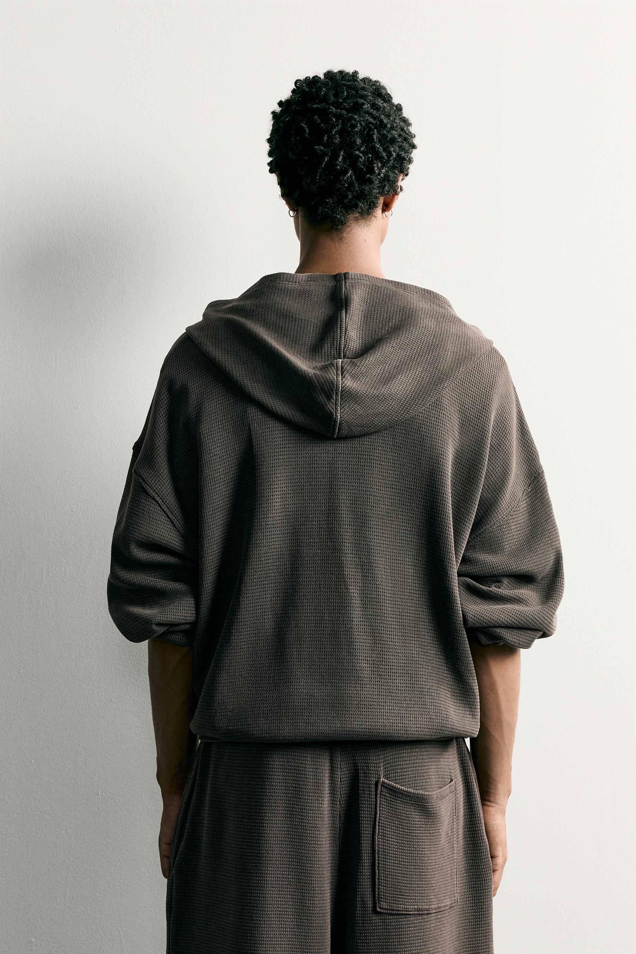 WAFFLE TEXTURE HOODIE TRACK SWEATSHIRT