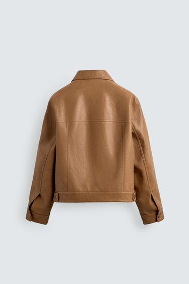 SURCHEMISE REGULAR FIT MATIÈRE SYNTHÉTIQUE - Marron clair de Zara - Image 7
