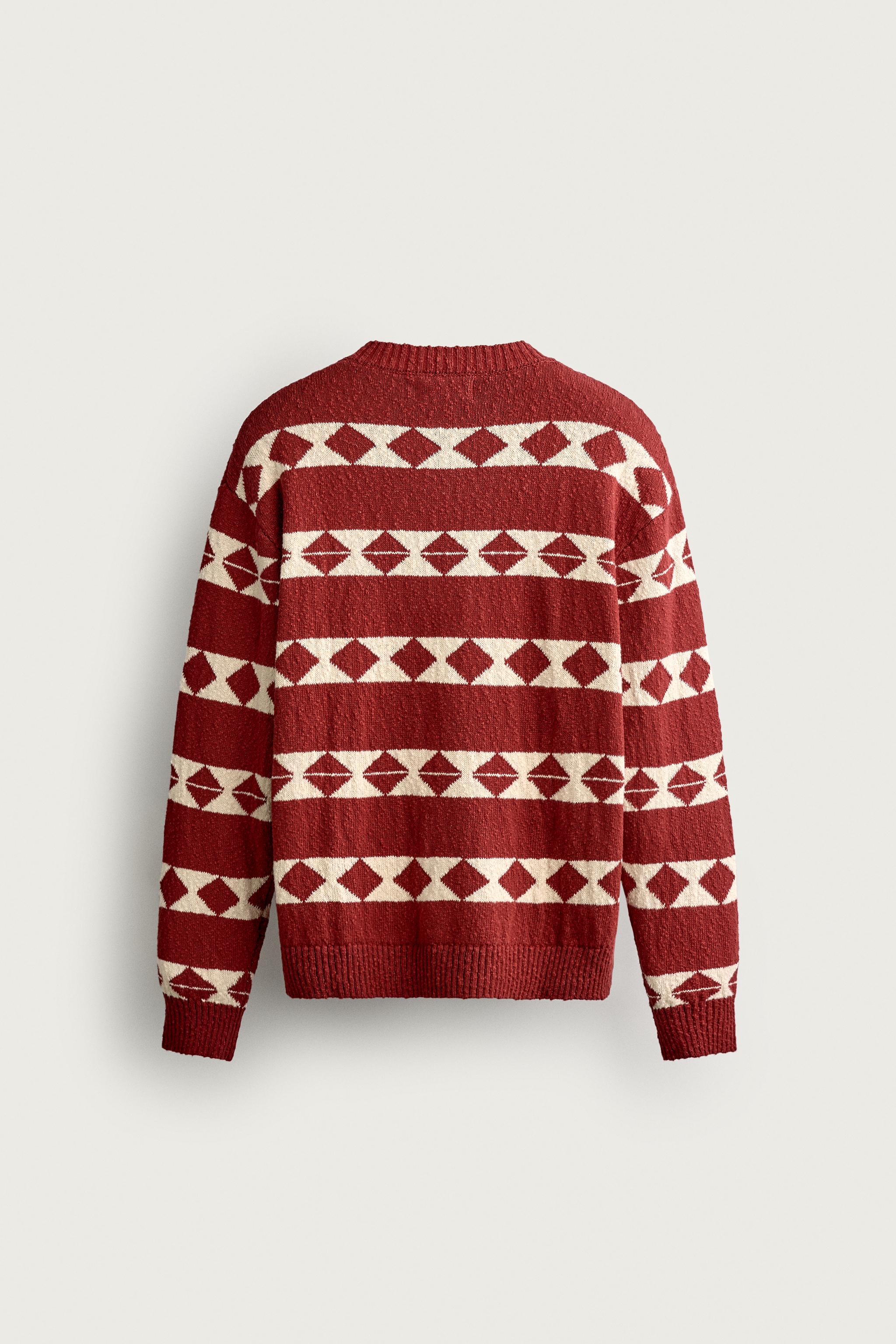 Zara GEOMETRİK JAKARLI RELAXED FIT KAZAK görsel 8