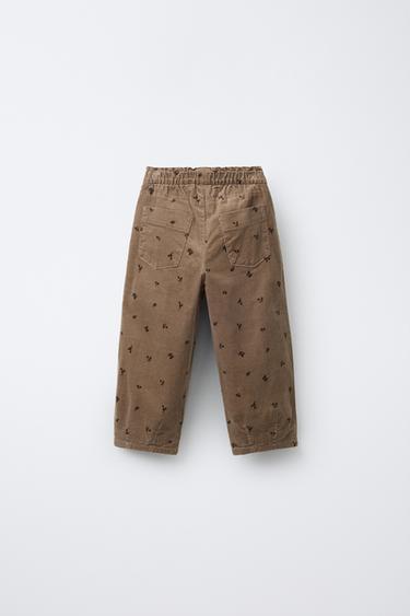 PANTALON BAGGY EN VELOURS CÔTELÉ FIN AVEC DOUBLURE - Marron / Taupe de Zara - Image 1