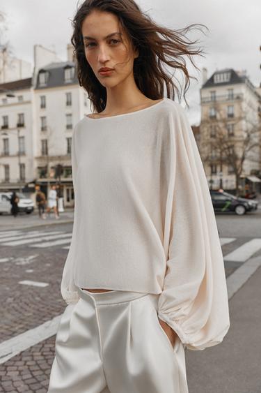 KNIT VOLUME SLEEVE TOP - Mid-ecru by Zara - Image 3